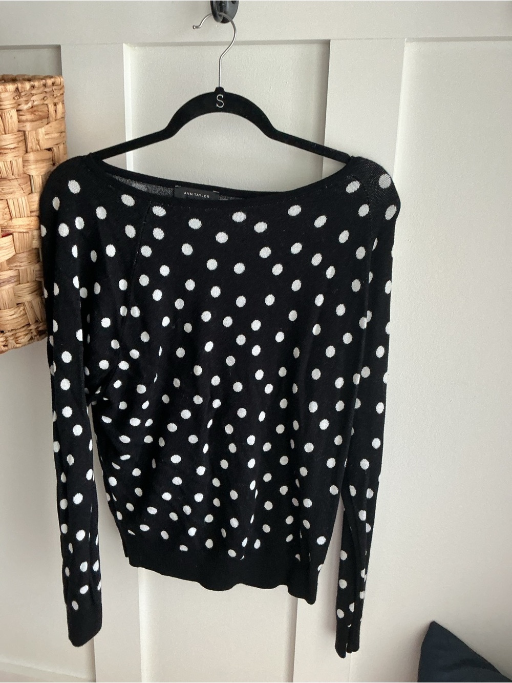 Ann Taylor Black Sweater with White Polka Accents